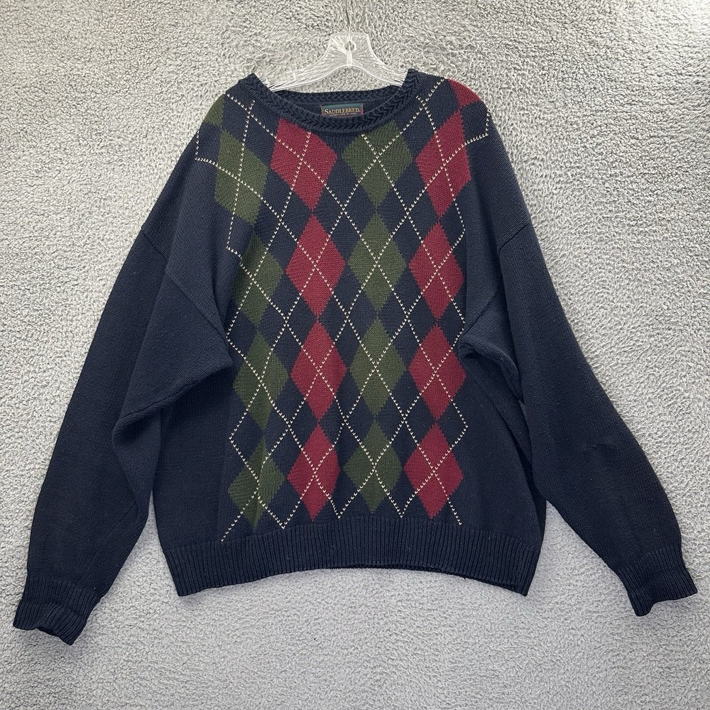 Vintage Saddlebred Argyle Knit Sweater Grandpa Dad Retro‎ Preppy Academia Men XL